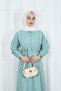 Hidden Button Belted Terry Cotton Dress Hnt0316 Mint Green - 2