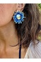 Gold Blue Enamel Sunflower Antiallergic Non-Tarnish Ultra Light Earrings - 4