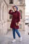 تونيك بجيوب مربوطة باللون الأحمر الداكن HM2911 - 4