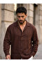 Men's Brown Oversize Camp Collar Muslin Look Long Sleeve Summer Shirt