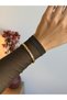 Electroplating Anti-Tarnish Steel Handcuff Bracelet with Reflective Stones - 4