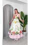 Women's Thick Strap Belted Floral Maxi Long Linen Dress - 4