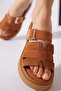 Suyes Tape Buckle Genuine Leather Women's Slippers Cappuccino Suede - 4