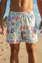 Men's Swim Shorts with Pockets, Cotton, Water-Repellent Lining, Turtle Design Bs-241