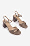 Women's Blunt Toe Wood Patterned Heel Ankle Strap Classic Heeled Sandals Sirena Mink Suede - 4