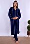 Cotton Front Buttoned Short Sleeve Maternity Pajama and Dressing Gown Set Effortt - Navy Blue - 2