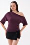 Women's Boat Neck Asymmetrical Blouse with Side Gathered Detail 260615 - - 4