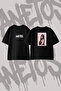 Pink Pop Girl Design Printed Oversize Crew Neck T-Shirt Black