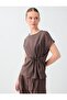 Bitter Brown Round Neck Modal Blouse with Tie Detail - 3