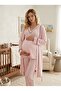 New Season Pink Piping Detailed Buttoned Design Short Sleeve 100% Cotton Maternity Maternity Dressing Gown Pajama Set - 4