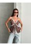 Women's V-Neck Lace Detailed Tie-Up Loose Strap Summer Blouse - 6