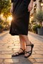 Women's Black Gold Ring Detailed Cross-Strapped Flat Sole Summer Casual Sandals - 2