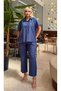 Women's Plus Size Shirt Collar Short Sleeve Loose Cut Textured Linen Tracksuit Set 28003 - 7