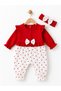 Heart Printed Baby Girl Jumpsuit - Bow Hairband Baby Set - 2