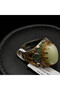 925 Sterling Silver Energy Stone Ring 12.5g Oval Green Stone with Gold-Tone & Green Accents - 8
