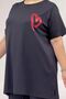 68510 Large Size Modal T-Shirt with Front Print and Ribbed Details - Black - 2