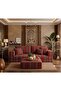 Red Striped Sofa Set with Ottoman, Bohemian Living Room Arabic traditional sofa floor set with foam table - 3