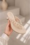 Women's Beige Flip-Flops with Rose and Pearl Heels, Orthopedic Women's Sandals - 7