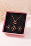 Black Color Sakura Flower Necklace Earrings Ring Set in Gift Box - 3
