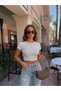 Women's Fitted Crew Neck Cotton Basic Crop T-Shirt