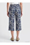 Navy Blue Patterned Women's Capri with Elastic Waist - 4