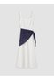 Peak New Season White Square-Neckline Flared Dress with Scarf Detail. - 5