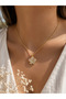 Gold Zircon Stone Five-Petal Flower Necklace – Twisted Chain |   Elegant Women's Necklace