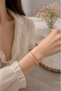 Mosaic Stone Pink Enamel Thin Cuff Bracelet (Gold Color) - 2