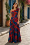 Women's Slit One-Shoulder Long Patterned Dress