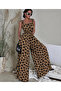 Women's Strappy Square Collar Patterned Beltless Long Single Jersey Jumpsuit - 2