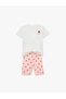 Cotton Crew Neck Short Sleeve Strawberry Embroidery 2'Li T-Shirt and Leggings Set - 2