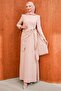 Powder Waist Detailed Stoned Evening Dress