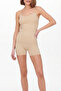 Seamless Mini Shorts Leggings Soft Textured Gathering Seamless Daily Use - Beige - 5