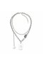 316L Stainless Steel Double Chain Letter Detailed Heart Plate Women's Necklace - 3