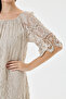 Beige Italian Elastic Madonna Collar Lace Laced Lined Short Dress 38 - 44 Size - 7