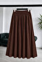 Women's Brown Aerobin Skirt with Elastic Waist and Pockets - 2