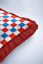 Retro Plaid Geometric Square Pattern Fringed Pillowcase - Mosaic Blue Burgundy Tassel Throw Pillow Cover - 8