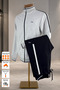 Gray Stand-Up Collar Tracksuit Set with Stripe Detail, Straight Leg, Comfortable Fit, Men's Cotton Fabric - 2