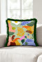 Tropical Leaf Motif Fringed Pillowcase - Abstract Botanical Eclectic Black Tassel Throw Pillow Cover - 4
