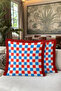 Retro Plaid Geometric Square Pattern Fringed Pillowcase - Mosaic Blue Burgundy Tassel Throw Pillow Cover - 7