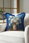 Floral Vase Pattern Fringed Pillowcase-Still Life Floral Blue Cream Navy Blue Tassel Throw Pillow Cover - 4