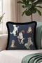 Dog Figured Decorative Masculine Fringed Pillowcase - Noble Eclectic Black Tasseled Throw Pillow Cover