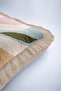 Botanical Abstract Design Fringed Pillowcase - Pastel Leaf Beige Blue Mink Tassel Throw Pillow Cover - 8