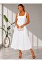 Women's Square Collar Viscon Lined Brode Midi Woven Dress 26109 - 5
