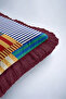Colorful Striped Patchwork Fringed Pillowcase - Geometric Bohemian Blue Burgundy Tassel Throw Pillow Cover - 8