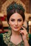 Pera Model Bridal Henna Crown and Drop Stone Evening Dress Earrings, Sultan Crown - 2