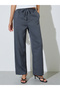 Grey Solid Wid Leg Pants With Pocket - 2