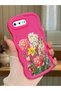 iPhone 7 Plus Compatible Case Camera Protector Red Silicone Couple Phone Case Floral Pattern