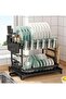 Dish Drying Rack, Multifunctional Dish Rack, Rustproof Kitchen Dish Drying Rack with Drainboard, Space-Saving 2-Tier Dish Drying Rack with Utensil Holder & Cup Holder for Kitchen Counter,