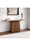 MINDA CONSOLE TABLE CERAMIC - BEIGE & WALNUT